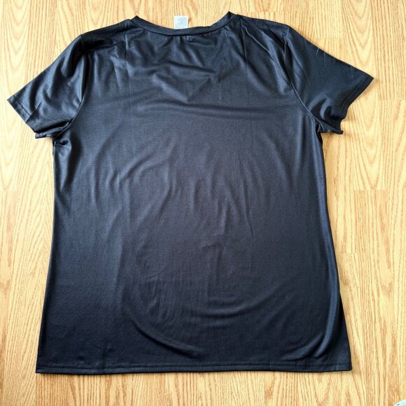 Womens Music Notes Graphic Tee Size XXL Black Rainbow Print V Neck Shirt Top - Picture 7 of 8